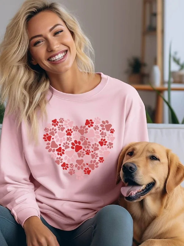 Dog Paw Heart Dog Mom Valentine's Day Long Sleeve Graphic Sweatshirt