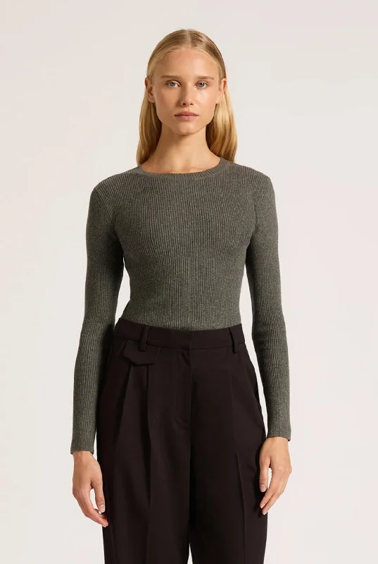 Nude Lucy Classic LS Knit in Charcoal