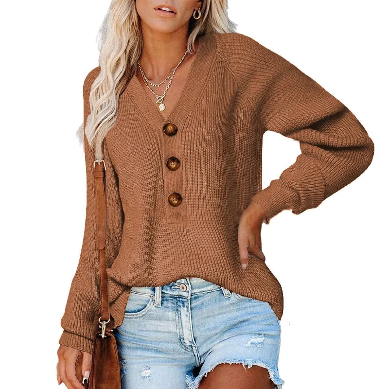 Solid Color Button Pullover Casual Knitwear Wholesale Sweaters