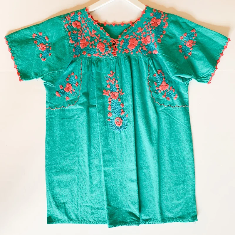 Turquoise/Pink Short Sleeve Antonia Blouse (Medium)