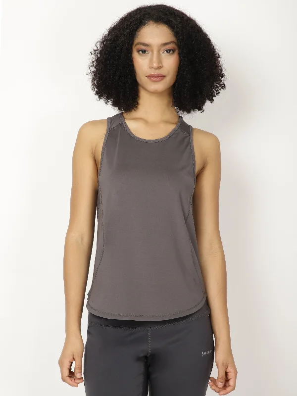 GREY LASER-CUT RACERBACK TEE