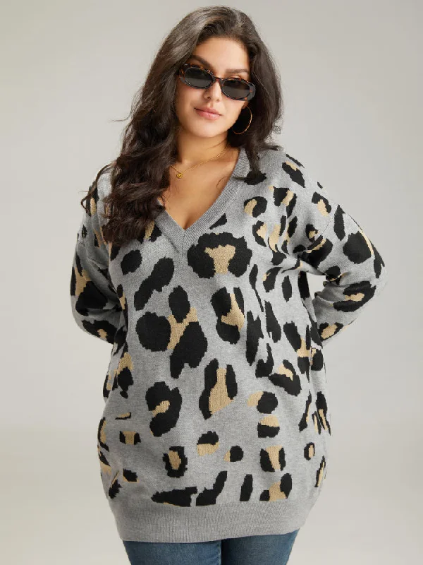 Anti-Pilling Leopard Elastic Cuffs Pullover