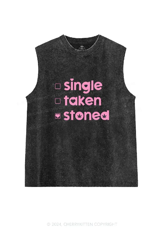 Single Taken Stoned Y2K Valentine's Day Washed Tank Cherrykitten