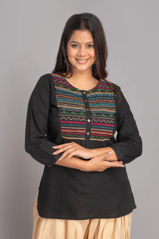 Rayon Linen Top with Colorful Embroidery