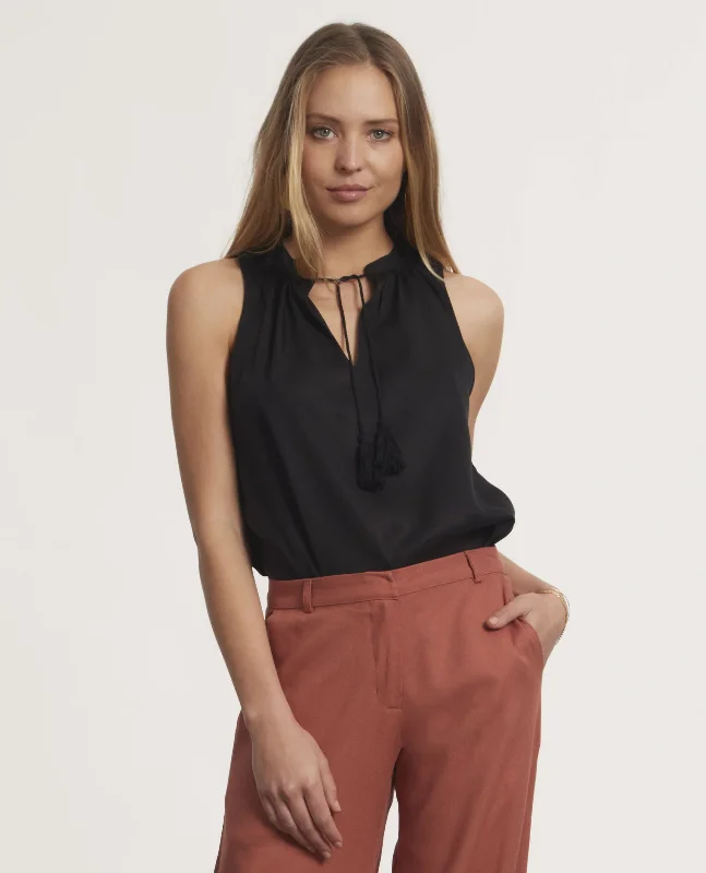 Alfama Tassle Tie Blouse - Black