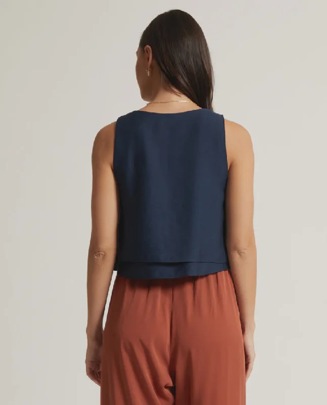 Willa Cropped Blouse - Navy