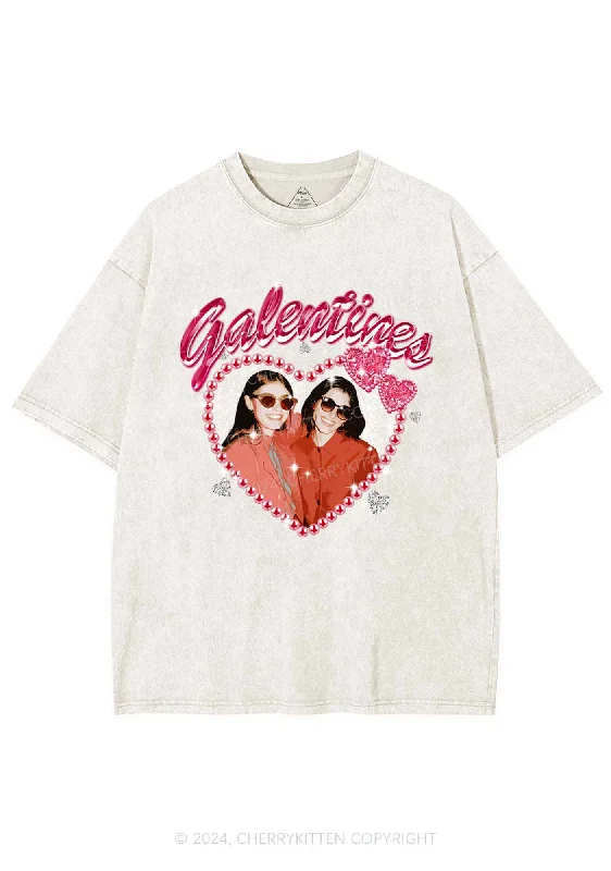 Custom Galentines Photo Y2K Valentine's Day Washed Tee Cherrykitten