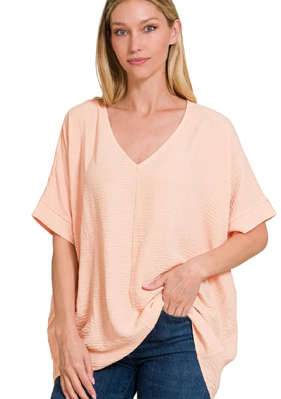 Woven airflow Dolman Short Sleeve Top Lt Peach