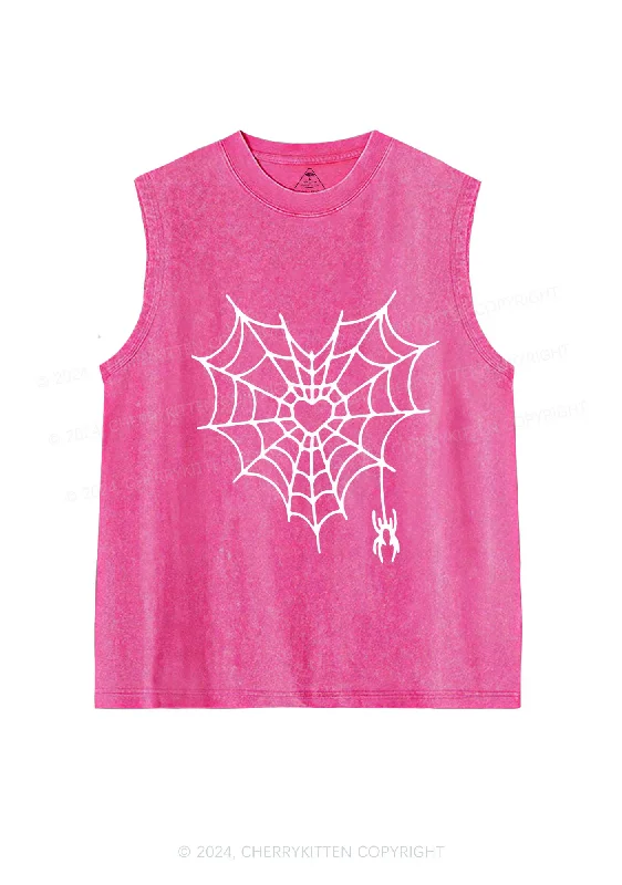 Heart Spider Web Y2K Valentine's Day Washed Tank Cherrykitten