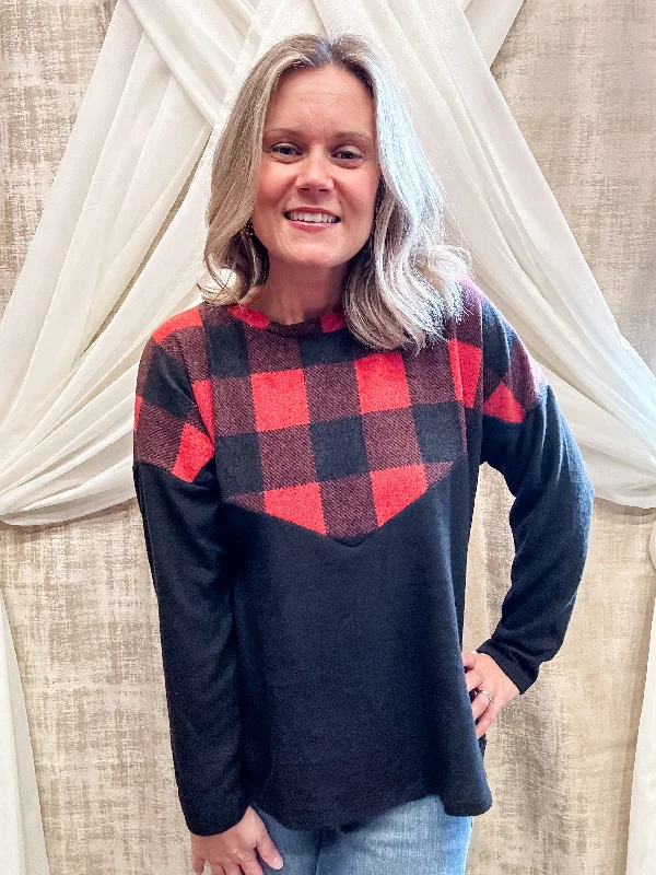 Red and Black Plaid Top