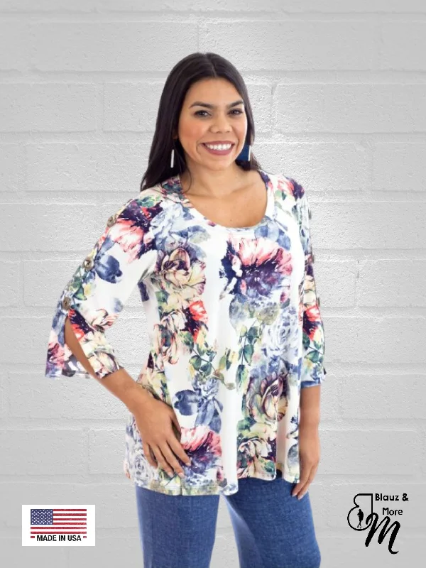 BLACK FRIDAY Button Detail 3/4 Sleeve Back Open Tunic - Regular and Plus Sizes available