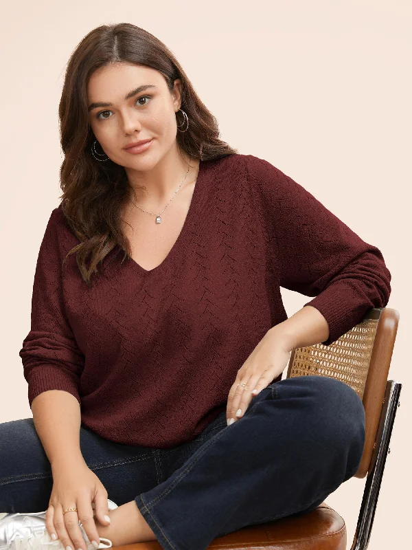 Texture V Neck Lightweight Pullover