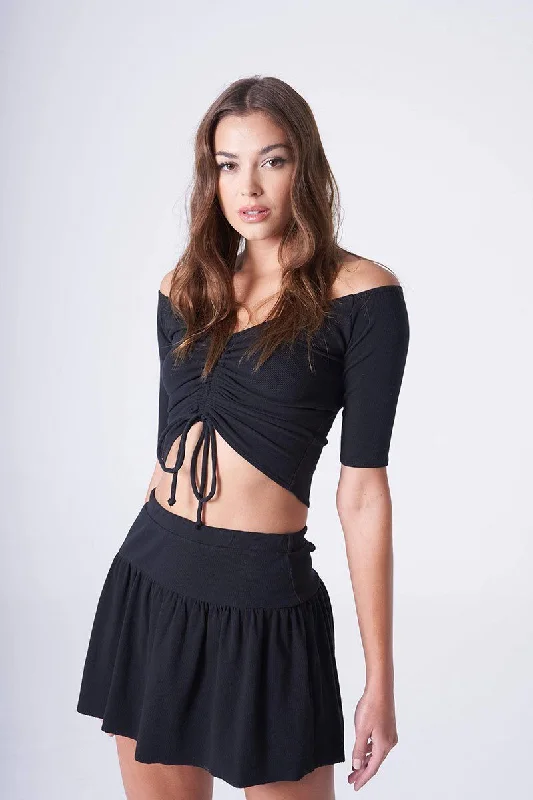 Black Off Shoulder Cinched Top