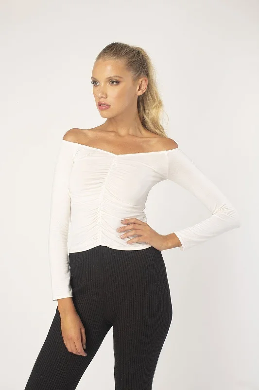 Coconut Off-Shoulder Rouched Top