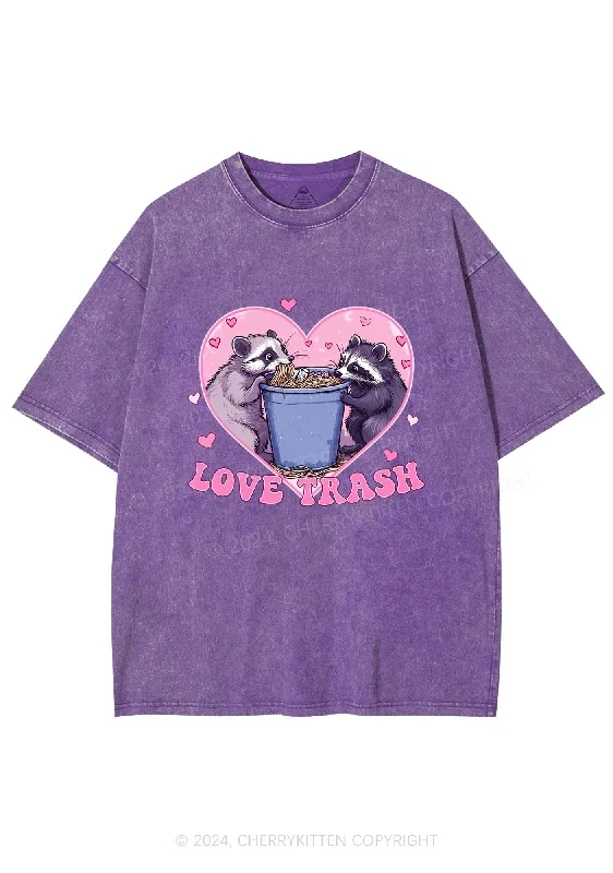 Love Trash Raccoon Y2K Valentine's Day Washed Tee Cherrykitten