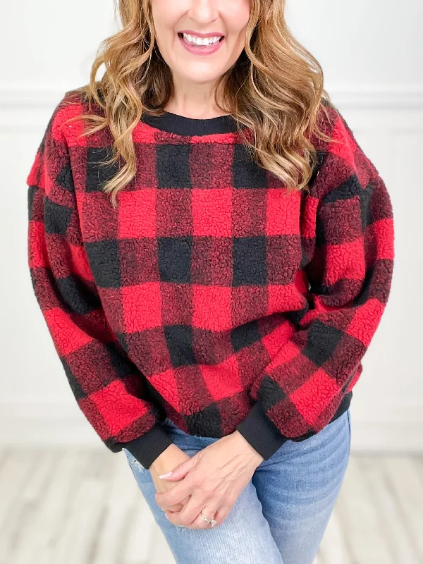 Home Is Where Christmas Is Loose Fit Faux Fur Checkered Top