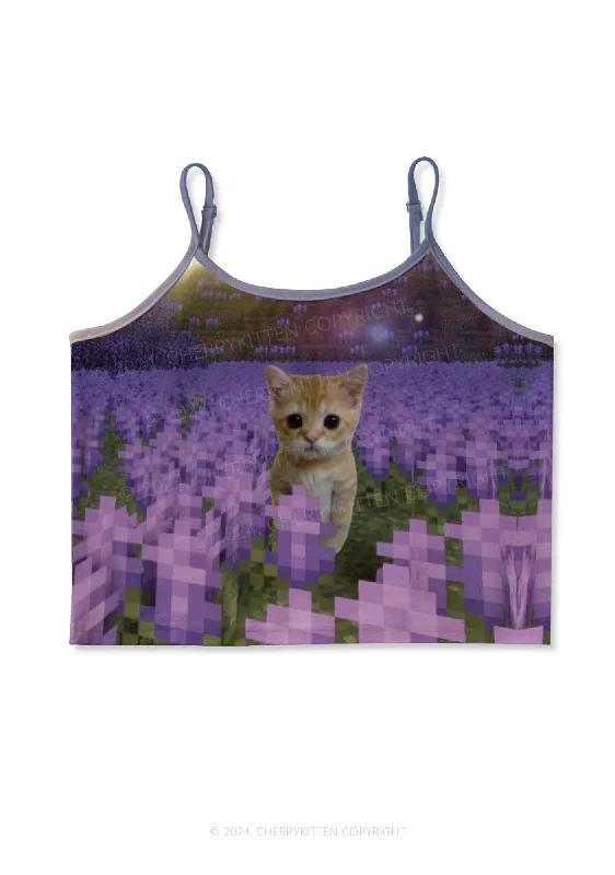 Lavender Kitten Y2K Print Cami Crop Top Cherrykitten