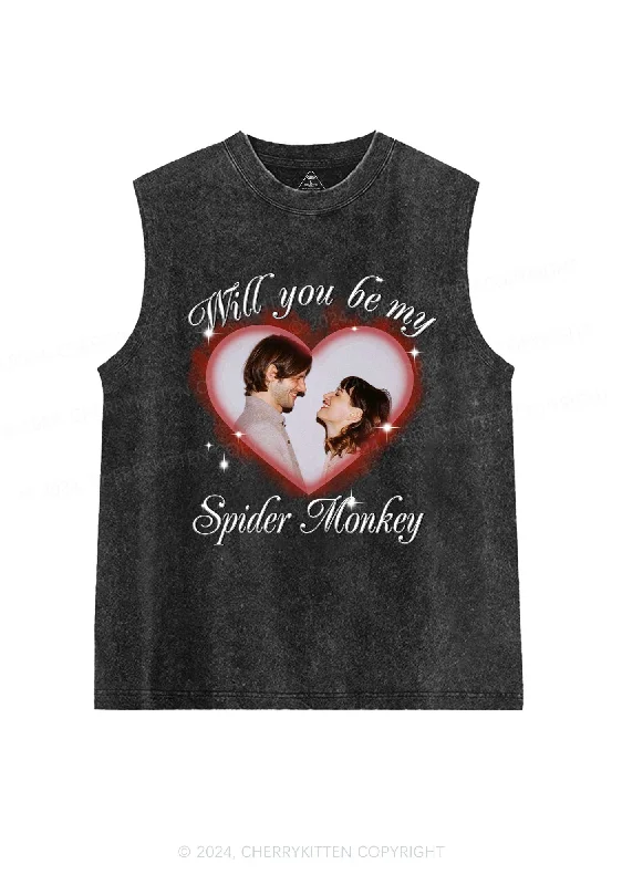 Spider Monkey Custom Photo Y2K Valentine's Day Washed Tank Cherrykitten