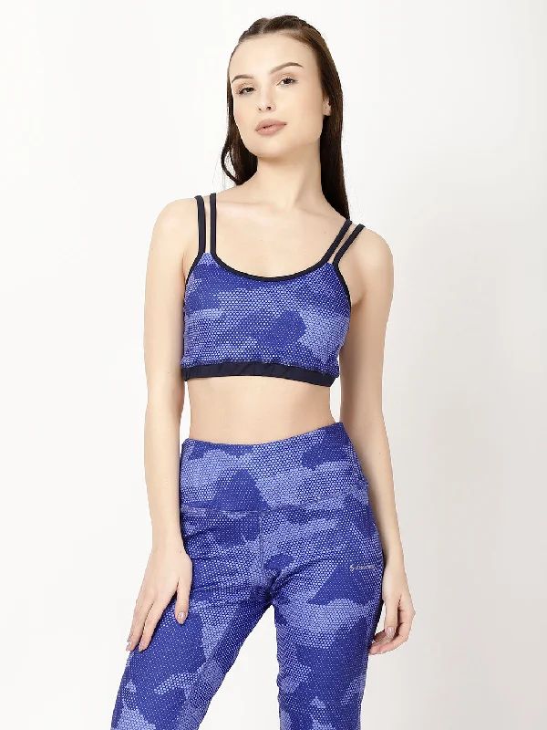 Blue Print Strappy Crop Bra