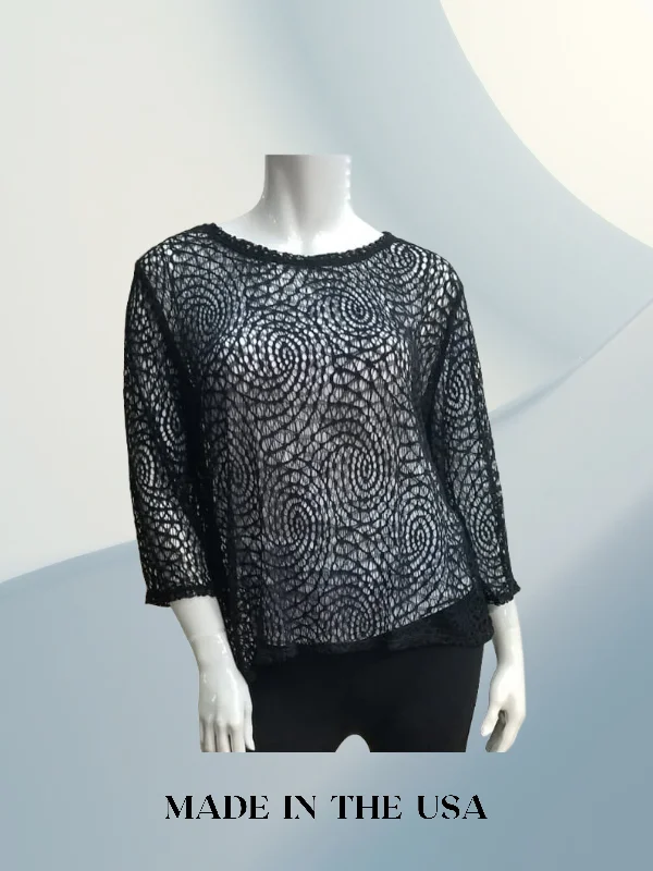 Scoop Neck Netted 3/4 Sleeve Top - Regular and Plus Sizes available