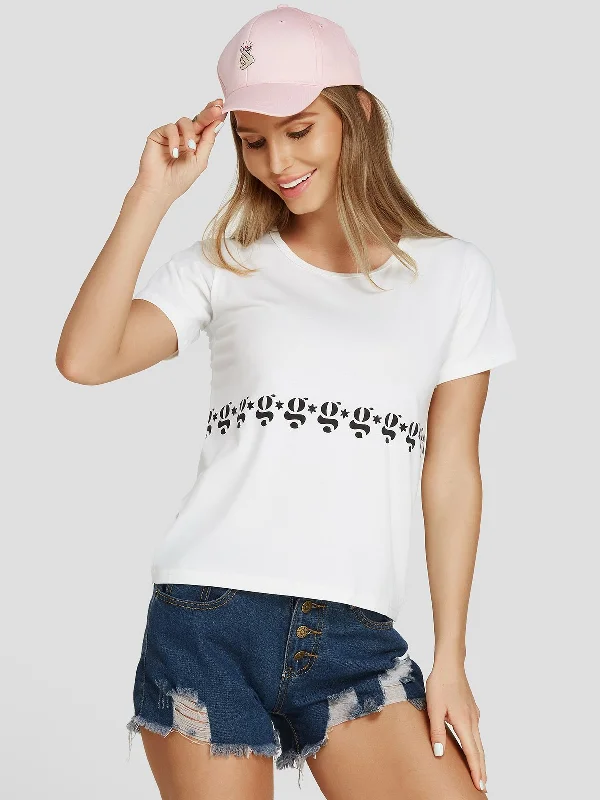 Custom Round Neck Short Sleeve White Fashion Tee