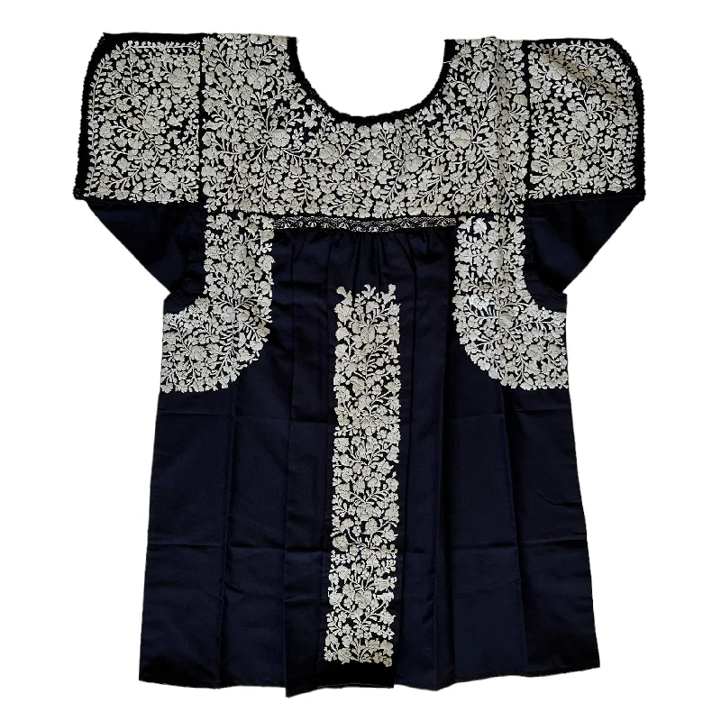 Navy/Grey Short Sleeve Blouse (Large/XL)