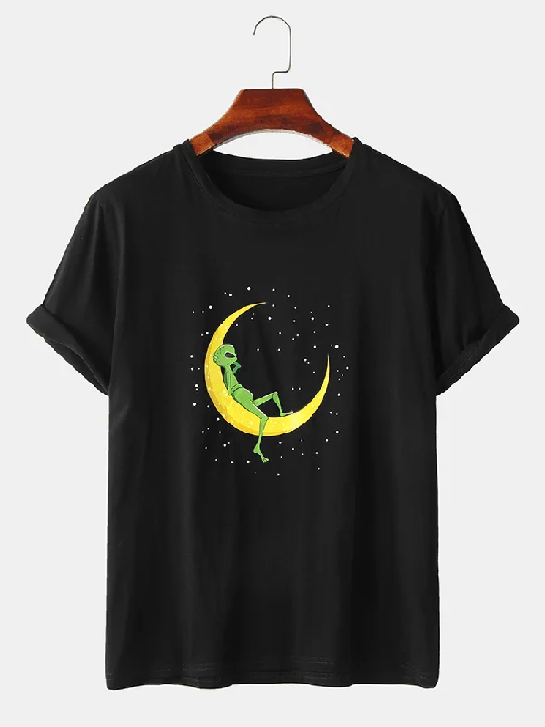 Mens Alien & Moon Print Short Sleeve Design Cotton T-Shirts