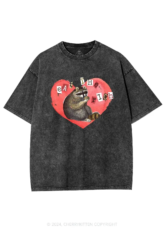 Raccoon Eat The Rich Y2K Valentine's Day Washed Tee Cherrykitten