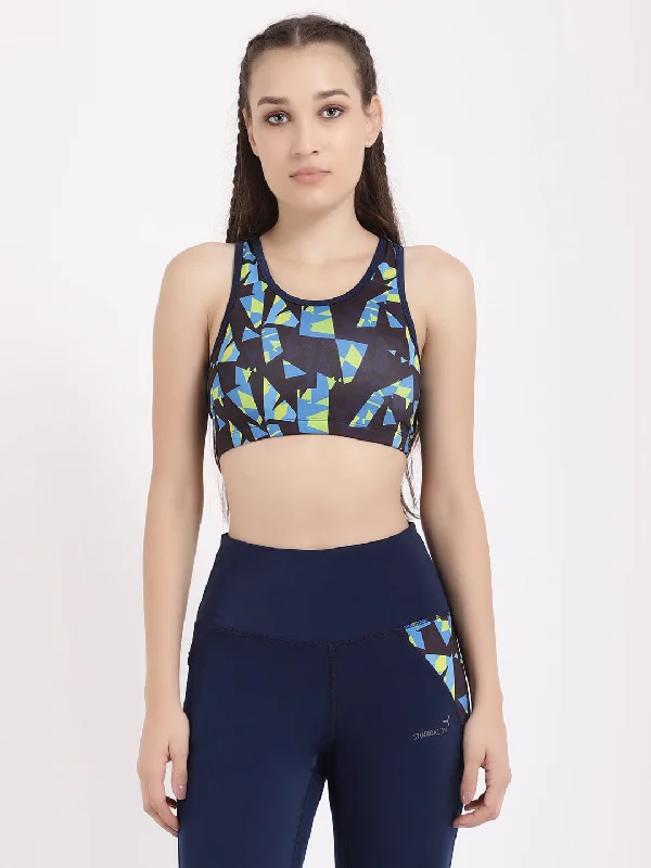 Blue Geometric Print Sports Bra