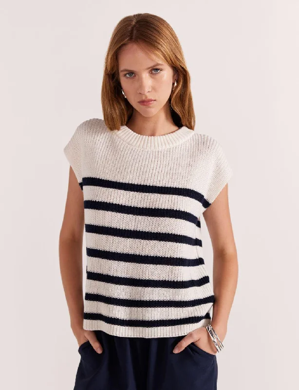 Staple the Label Sundown Stripe Knit Tank in Cream and Navy