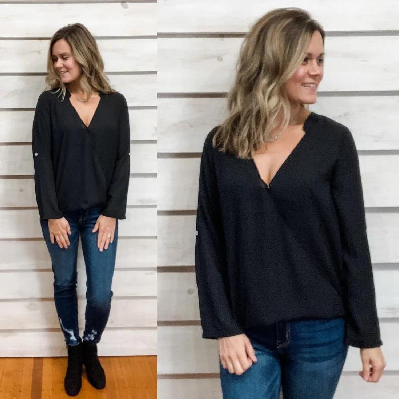 Black Plunging Neckline Top