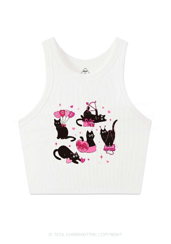 Black Kitten Y2K Valentine's Day Crop Tank Top Cherrykitten