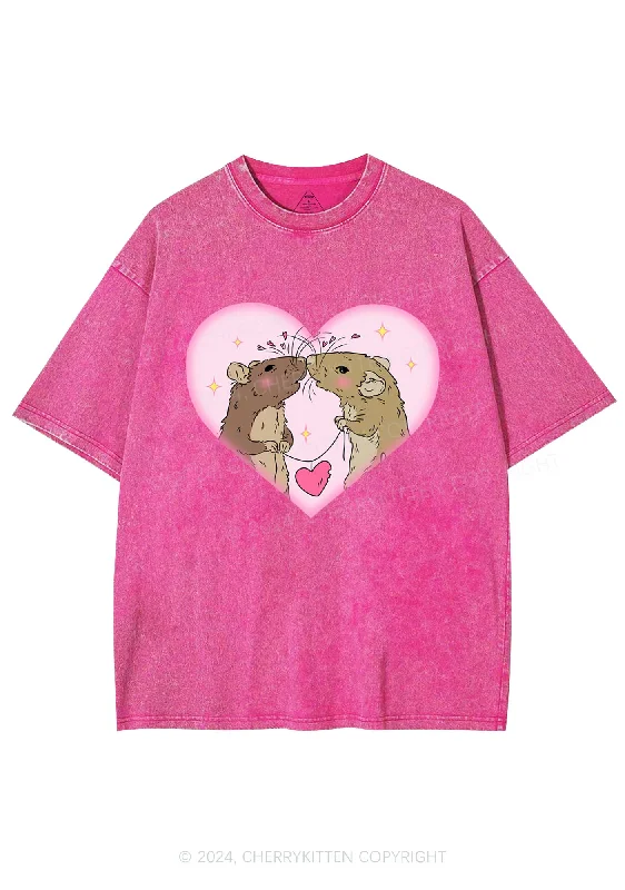 Two Rats Kiss Y2K Valentine's Day Washed Tee Cherrykitten