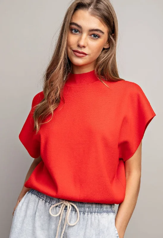 Mock Neck Short Sleeve EESOME TOP Tomato