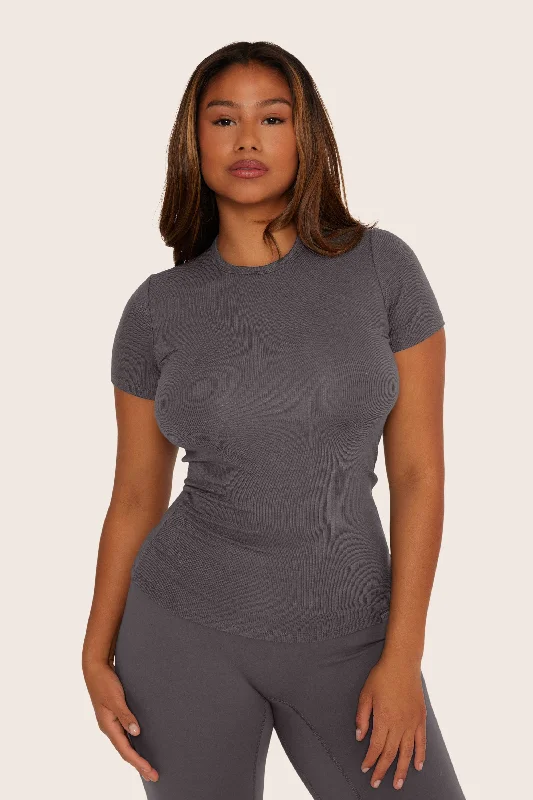 RIBBED MODAL BODY TEE - GRAPHITE