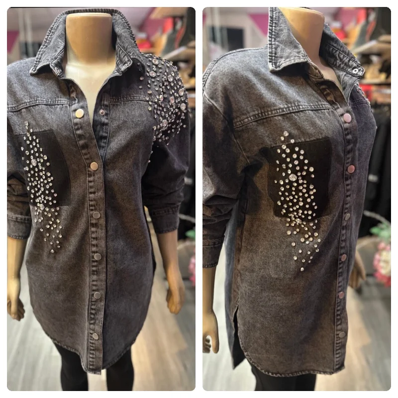 Rhinestone Denim Top