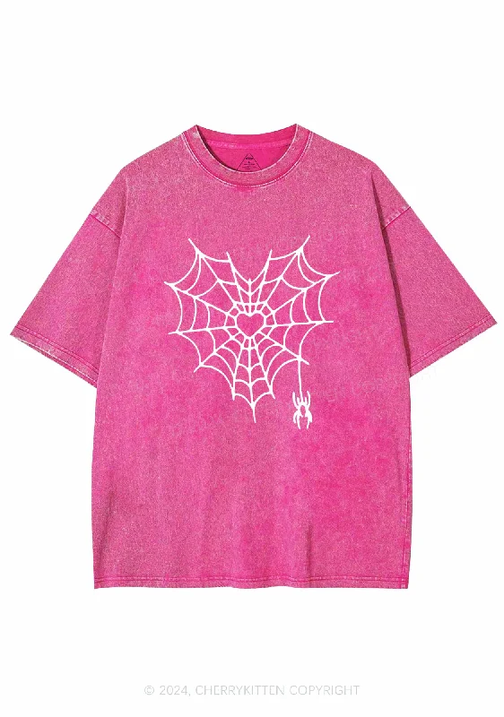 Heart Spider Web Y2K Valentine's Day Washed Tee Cherrykitten