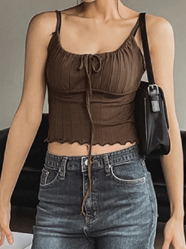 BerryBetty - Lace Up Ribbed Crop Cami Top