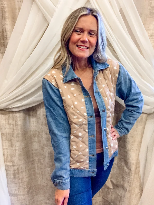 Tan Speckled Jacket with Denim Sleeves