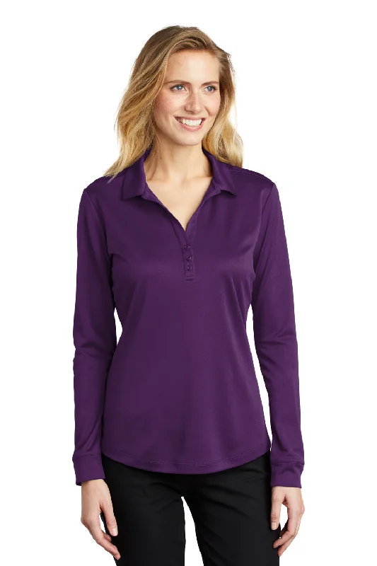 Port Authority Womens Silk Touch Performance Moisture Wicking Long Sleeve Polo Shirt - Bright Purple - Closeout