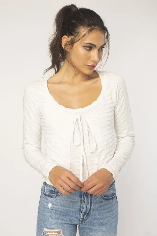 White Long Sleeve Tie Front Cardi