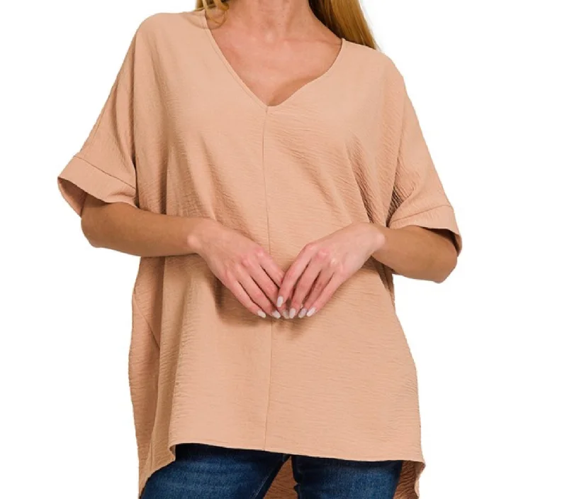 Woven Airflow V-neck Dolman Sleeve Top in Brush