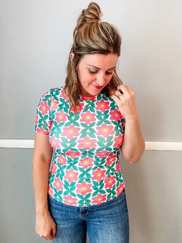 Pink and Green Retro Floral Tee