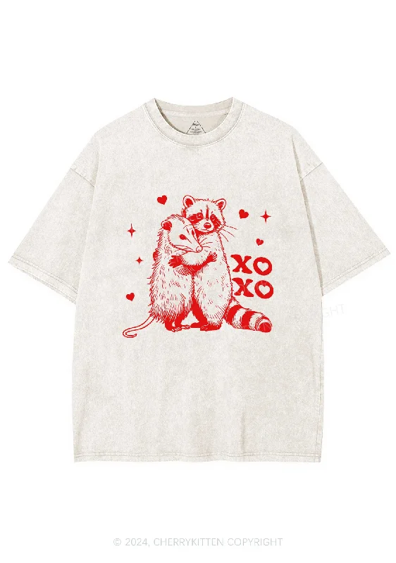 Raccoon XOXO Y2K Valentine's Day Washed Tee Cherrykitten