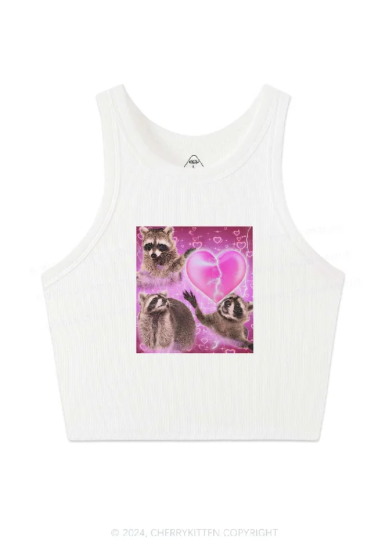 Pink Heart Raccoon Y2K Valentine's Day Crop Tank Top Cherrykitten