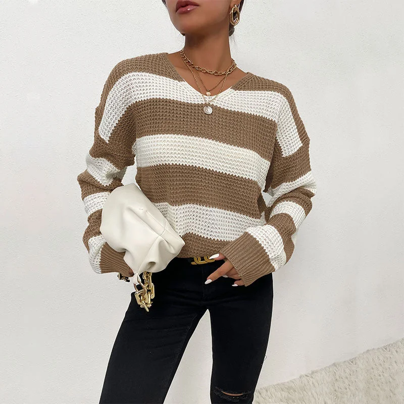 Casual Striped Long Sleeve Loose Wholesale Sweaters