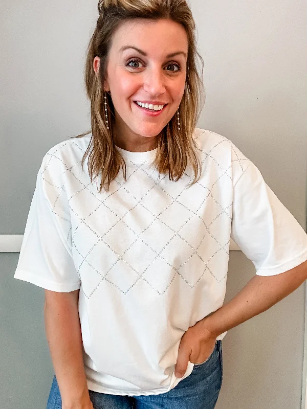 White T-Shirt with Rhinestones