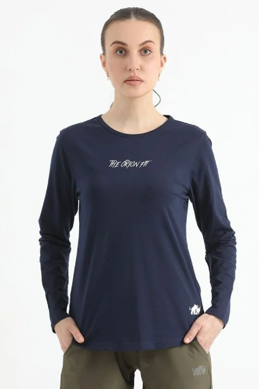 ELONGATED FULL SLEEVE COTTON TEE (NAVY BLUE)