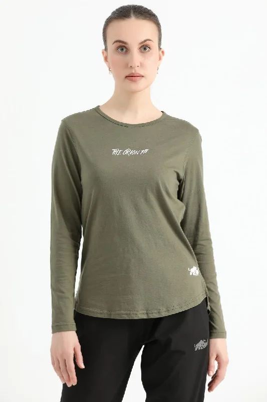 ELONGATED FULL SLEEVE COTTON TEE (ARMY GREEN)