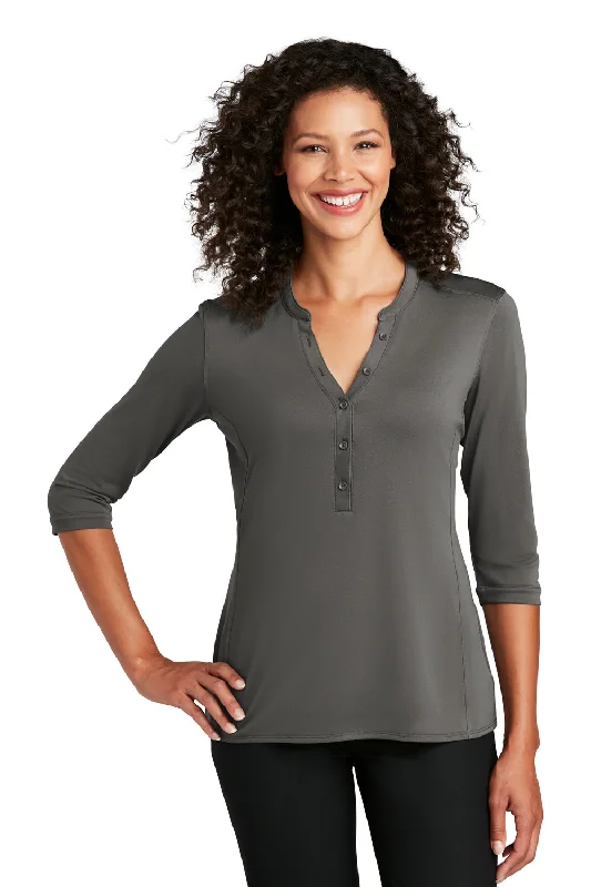 Port Authority Womens Moisture Wicking 3/4 Sleeve Polo Shirt - Sterling Grey